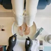 Bath for legs before pedicure procedure at spa beauty salon